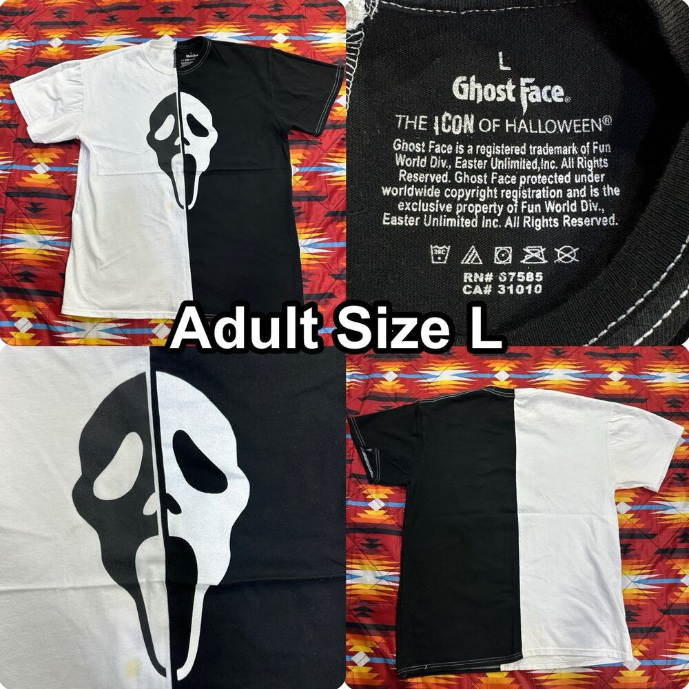 Scream Ghost Face Black & White Split Halloween T-Shirt Adult Size Large